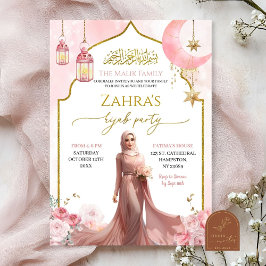 Convites Blush Rosa Floral Islâmica Menina Hijab