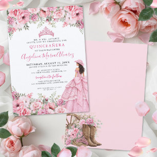 Convites Blush Rosa Floral País Cowgirl Quinceanera