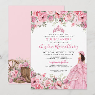 Convites Blush Rosa Floral País Cowgirl Quinceanera