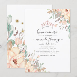 Convites Blush Rosa Floral Quinceañera