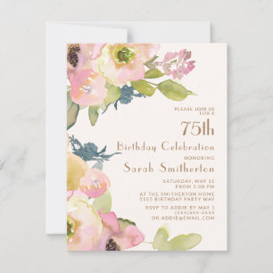 Convites Blush Rosa Floral Sage Folhas Verdes Aniversário d