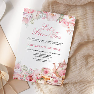 Convites Blush Rosa Floral Vamos Fazer Chá Aniversário