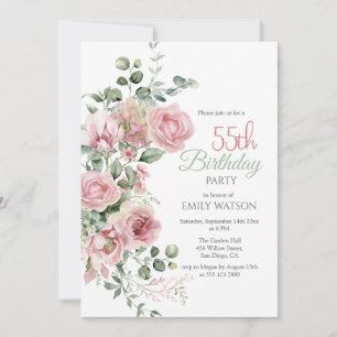 Convites Blush Rosa Greenery Eucalypt 55º Aniversário