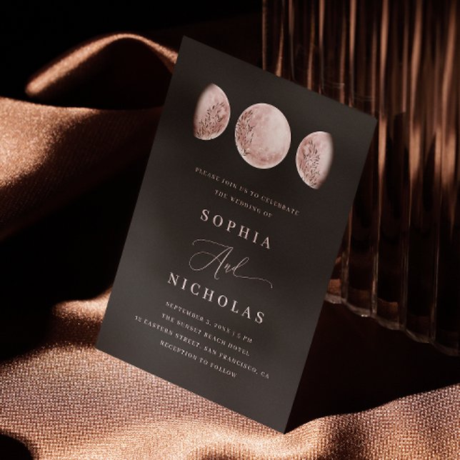 Convites Blush Rosa Lua Preta. Casamento Místico Celestial (Criador carregado)