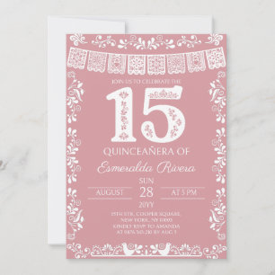 Convites Blush Rosa Papel Picado Quinceañera 15º Aniversári