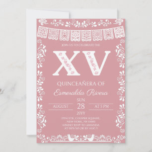 Convites Blush Rosa Papel Picado Quinceañera XV Aniversário