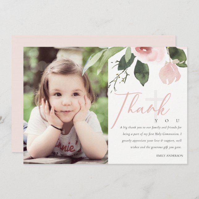 CONVITES BLUSH ROSA PRIMEIRA COMUNICAÇÃO HOLY OBRIGADO FOTO (Frente/Verso)