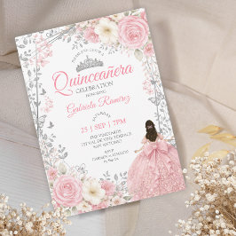 Convites Blush Rosa Quinceañera Borboletas Prateadas