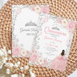 Convites Blush Rosa Quinceañera Borboletas Prateadas