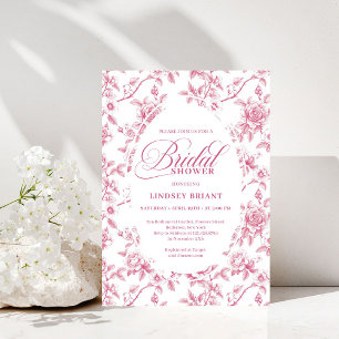 Convites Blush Rosa Toile de Jouy Rosas Floral Chá de Noiva