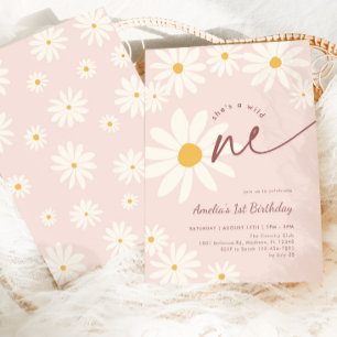 Convites Blush Rosa Wild One Margarida 1º Aniversário