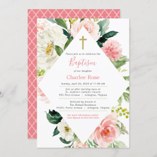 Convites Blush Rosas Baby Baptism e Brunch Pink & White