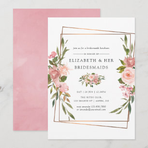 Convites Blush Rosas Geométricas Douradas Jantar das Damas