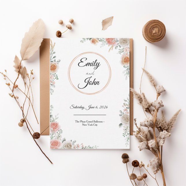 Convites Blush Rose Floral Frame Elegant Wedding Invitation (Criador carregado)