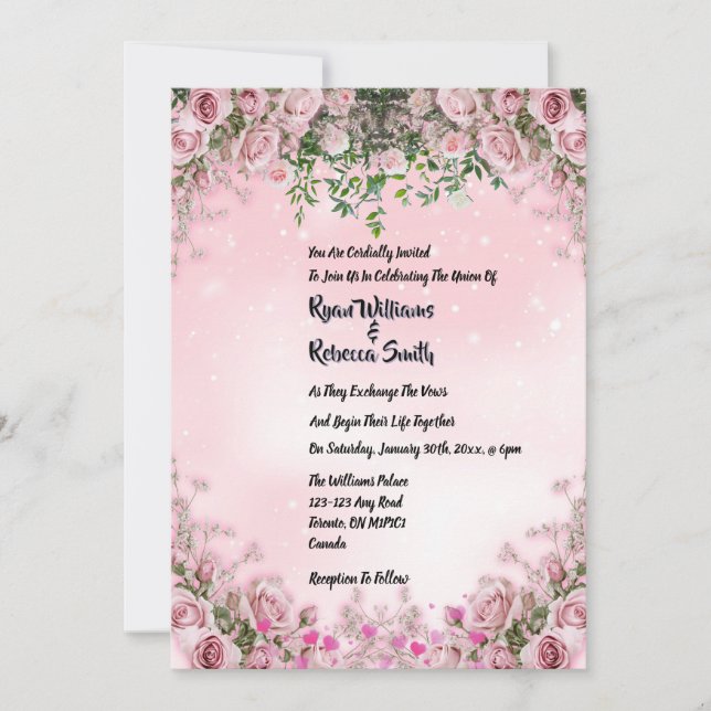 Convites - Blush Rose Floral Wedding Invitation (Frente)