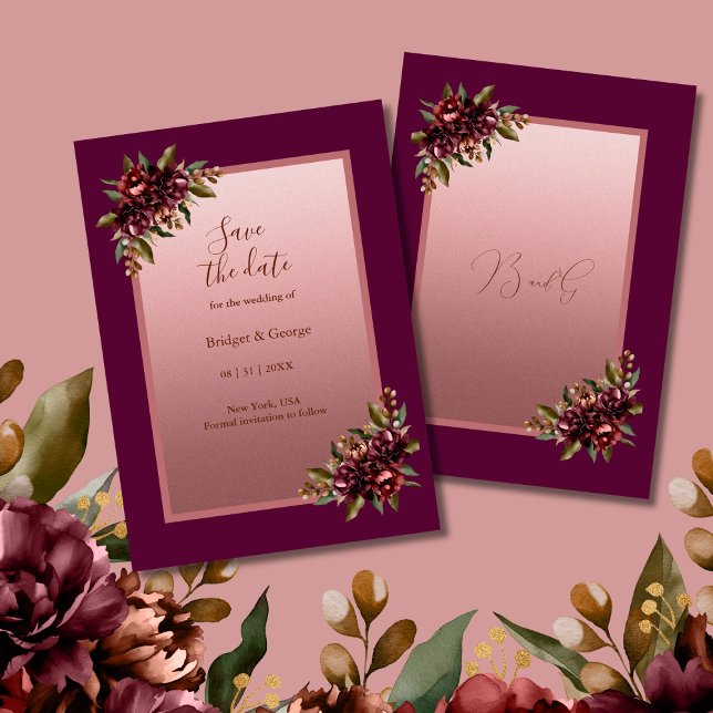 Convites Blush Rose Gold Floral wedding Save the Date (Criador carregado)
