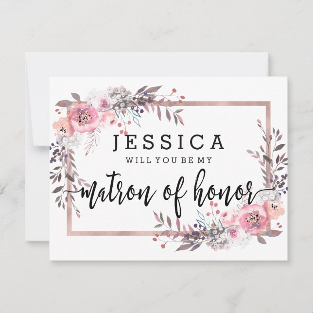 Convites Blush & Rose Gold Será Minha Madrinha de Honra (Frente)