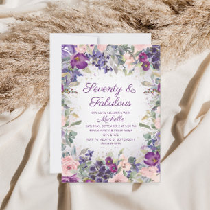 Convites Blush Roxo Rosa Floral 70 e Fabuloso Aniversário