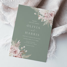 Convites Blush, Sage e Ivory Elegante Casamento Floral