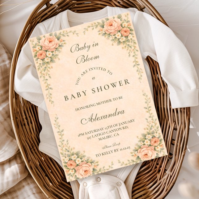 Convites Blush Sage Floral Garden Baby Shower (Criador carregado)