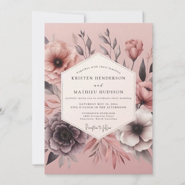 Convites Blush Sepia Floral Wedding (Frente)