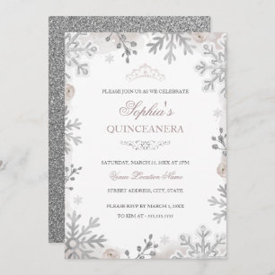 Convites Blush Silver Winter Wonderland Quinceanera