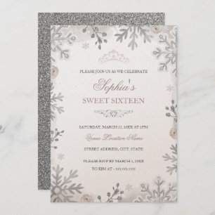 Convites Blush Silver Winter Wonderland Sweet 16º Aniversár