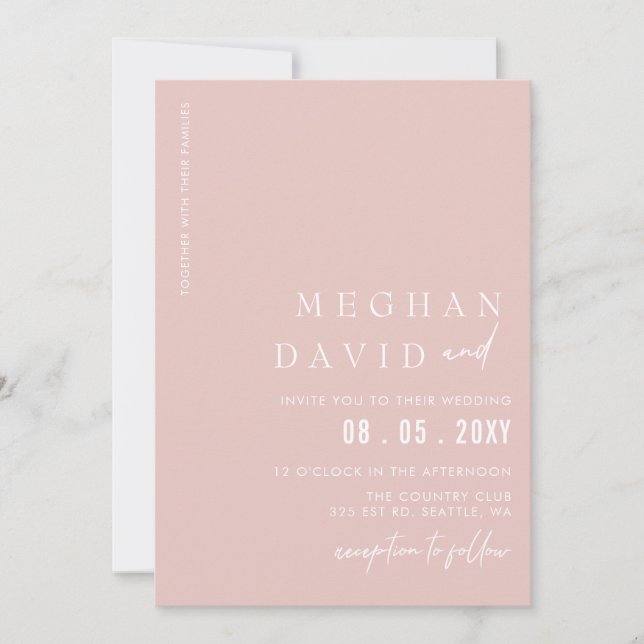 Convites Blush Simple Elegant Modern Wedding (Frente)