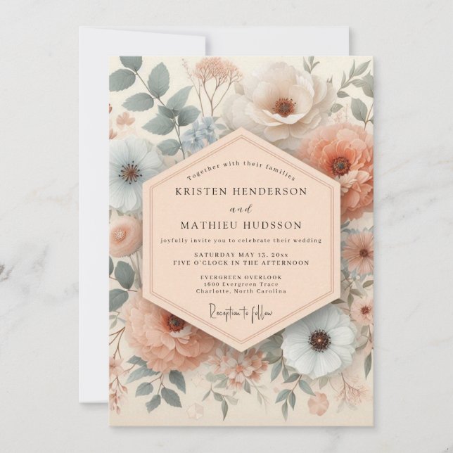 Convites Blush & Slate Antique Floral Wedding (Frente)