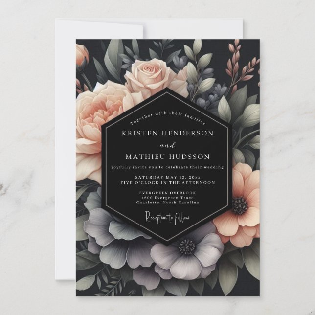 Convites Blush & Slate Dramatic Bloom Wedding (Frente)