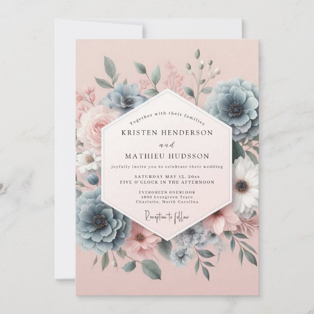 Convites Blush Slate Romantic Bloom Wedding (Frente)