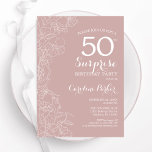 Convites Blush Surprise 50th Festa de aniversário<br><div class="desc">Esbranquiçado, cor-de-rosa e branco, surpresa floral 50º convite de aniversário. Elegante design moderno com sotaques botânicos e letra de script de tipografia. Simples cartão de convite floral perfeito para uma festa surpresa na moda. Pode ser personalizado para qualquer idade. Impressos convites Zazzle ou modelo de impressão digital instantânea para download....</div>