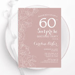 Convites Blush Surprise 60th Festa de aniversário<br><div class="desc">Esbranquiçada, rosa e branca, surpresa floral 60º convite de aniversário. Elegante design moderno com sotaques botânicos e letra de script de tipografia. Simples cartão de convite floral perfeito para uma festa surpresa na moda. Pode ser personalizado para qualquer idade. Impressos convites Zazzle ou modelo de impressão digital instantânea para download....</div>