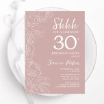 Convites Blush Surprise aniversário de 30 anos<br><div class="desc">Um convite para aniversário de 30 anos de surpresa rosa e branco. A design feminina moderna apresenta sotaques botânicos e fontes de script de tipografia. O cartão de convite floral elegante é perfeito para uma festa surpresa na moda. Impressos convites Zazzle ou modelo de impressão digital instantânea para download.</div>