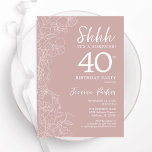 Convites Blush Surprise aniversário de 40 anos<br><div class="desc">Um convite para aniversário de 40 anos de surpresa rosa e branco. A design feminina moderna apresenta sotaques botânicos e fontes de script de tipografia. O cartão de convite floral elegante é perfeito para uma festa surpresa na moda. Impressos convites Zazzle ou modelo de impressão digital instantânea para download.</div>