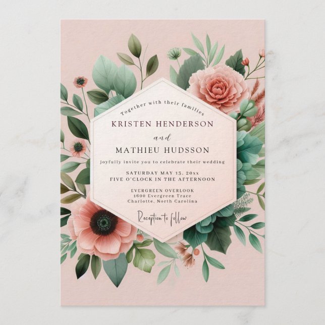 Convites Blush Teal Botanical Wedding (Frente)