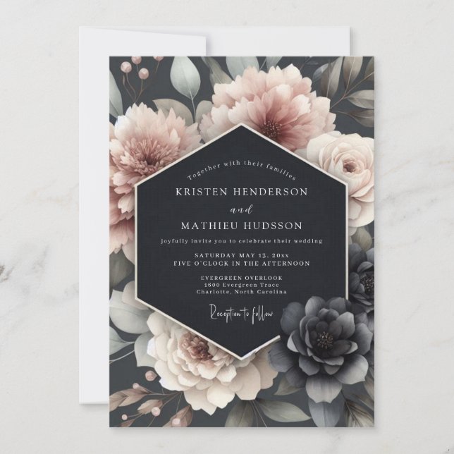 Convites Blush Tenebrous Bloom Wedding (Frente)