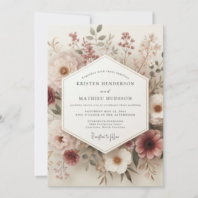 Convites Blush Vintage Botanical Wedding (Frente)