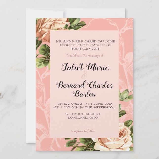 Convites Blush Vintage Rosa Wedding (Frente)