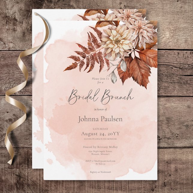Convites Blush Watercolor Autumn Modern Bridal Brunch (Blush Watercolor Autumn Modern Bridal Brunch Invitation)