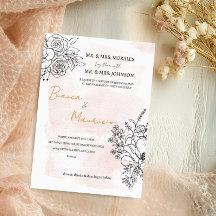 Blush Watercolor & Black Floral Elegant Casamento