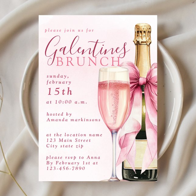 Convites Blush Watercolor Champagne Galentines Brunch (Criador carregado)