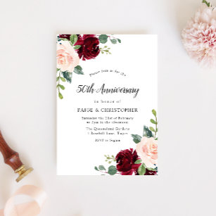 Convites Blush Watercolor Floral 50º Aniversário de Casamen