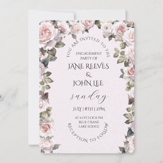 Convites Blush Watercolor Floral Engagement Party (Frente)