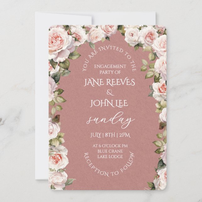 Convites Blush Watercolor Floral Engagement Party (Frente)