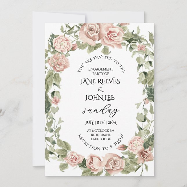 Convites Blush Watercolor Floral Engagement Party (Frente)