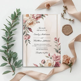 Convites Blush Watercolor Floral Frame Wedding Invitation