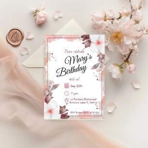 Convites Blush Watercolor Florals Aniversário