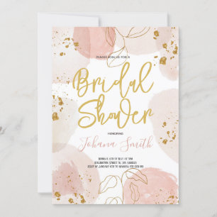 Convites Blush Watercolor splash e Dourado Chá de panela de