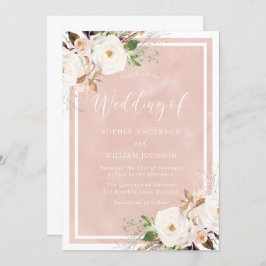 Convites Blush Watercolor White Flowers Belo Casamento